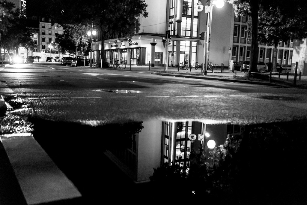 Monday, August 24th, 2015 in Frankfurt - Number 237 of 366mm Crosswalk disappeared in the mirror of a puddle